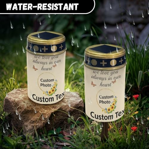 Image of Customizable Photograph Text Waterproof Solar Light Flameless Candle Automatic Landscape Path Light Outdoor Solar Grave Decor