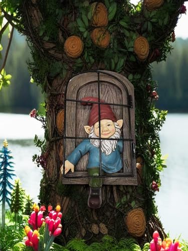 29 cm großer Baumzwerg mit Ausgangstür – Gartenzwerge – handgefertigt mit aufwendigen Details – für den Innen- und Außenbereich geeignet – Frost- und lichtbeständiger Baumschmuck für den Garten – Bild 3