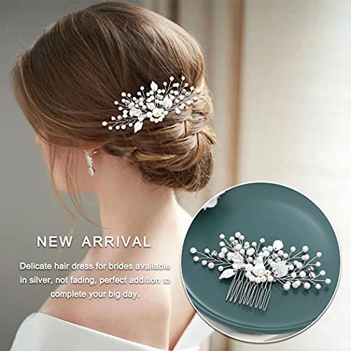 Yean Pearl Bridal Hair Comb Silver Leaf Wedding Hair Piece Crystal Hair Accessories For Women And Girls #TOP2