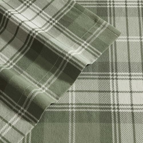 Image of Eddie Bauer - King Bed Sheets, Cotton Flannel Bedding Set with Matching Pillowcases, Brushed for Extra Softness, Deep Pocket, Oeko-Tex Certified (Heartland Plaid Green)