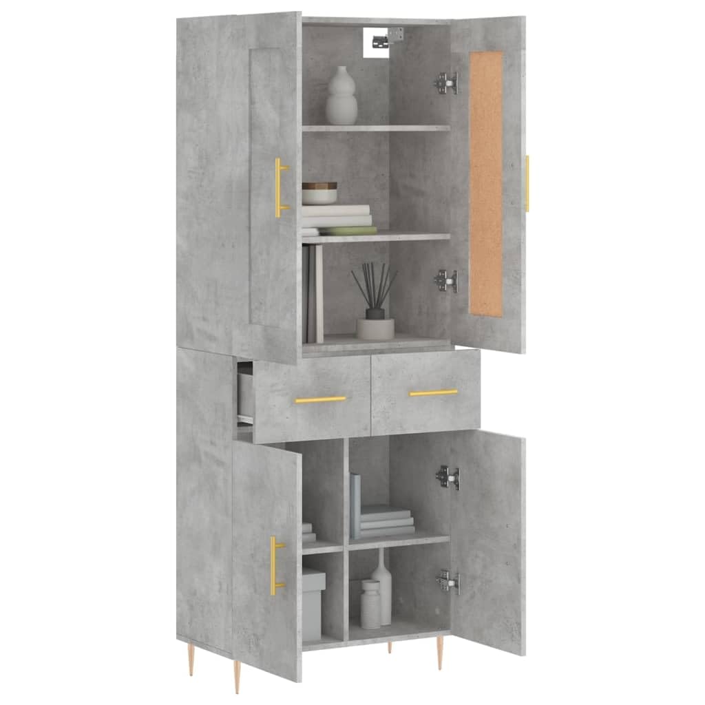 Armadio Highboard grigio cemento, 69,5 x 34 x 180 cm, in legno