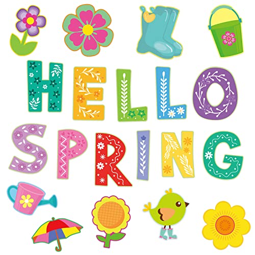 Hello Spring Bulletin Board Decoration Cutouts 52Pcs Springtime Mix Flower Cut-Outs For Party And Classroom #TOP29