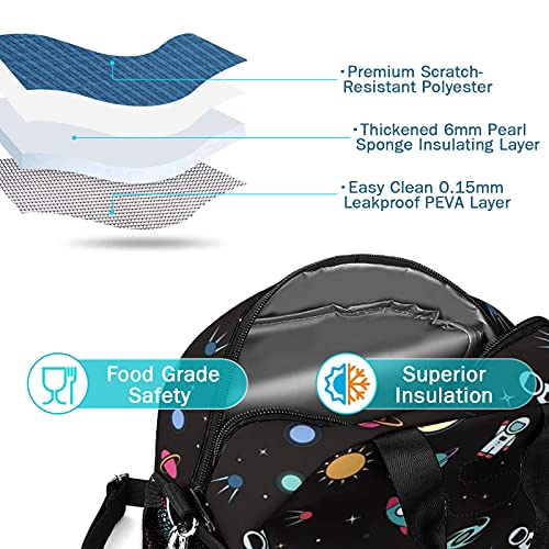 Kids Lunch Bag, Insulated Leakproof Lunch Box Containers Resuable Cooler Lunch Tote Bag With Detachable Adjustable Shoulder Strap & Side Pockets For Girls Boys School Travel Picnic In Cool Astronaut #TOP2