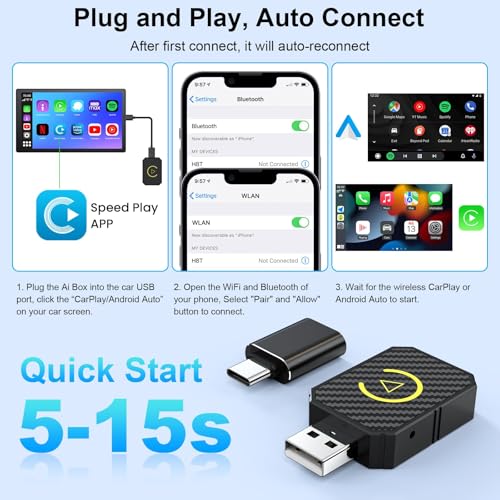 Mini Wireless CarPlay Adapter for Apple, 2-in-1 Wireless Carplay Dongle for OEM Wired Carplay Androi