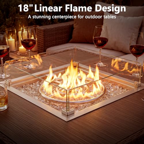GRISUN 18" x 18" Drop-in Fire Pit Insert, Square Gas Fire Pit Burner Pan with Glass Wind Guard & Stainless Steel Lid, Fire Pit Burner Kit with Spark Ignition by GRISUN - Image 3