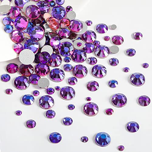 Beadsland Rhinestones for Makeup,8 Sizes 2500pcs Purple Flatback Rhinestones Eye Gems for Nails Crafts with Tweezers and Wax Pencil,Purple Velvet,SS4-SS30 - Image 2