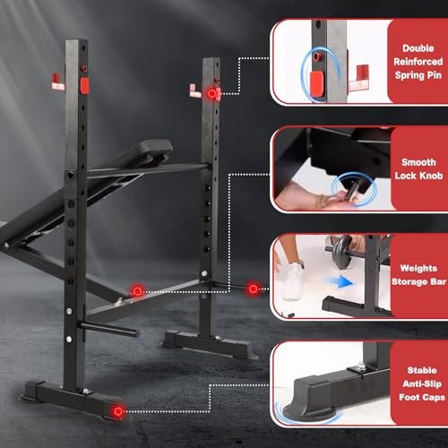 Image of MAIDOMA 1500LBS Foldable 8 IN 1 Weight Bench Set, Adjustable Flat Incline Decline Bench Press with Upgraded Wide Squat Rack and Leg Extension for Full Body Home Gym Workout (US Stock)