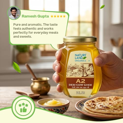 Image of Natureland Organics A2 Cow Ghee 350Ml - 100% Organic Desi Cow Ghee