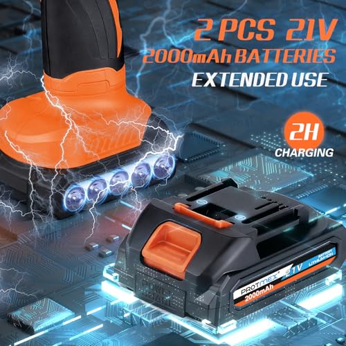 Protmex Cordless Car Buffer Polisher w/ 2x2000mAh 21V Batteries, Orange by Protmex - Used condition - Image 2