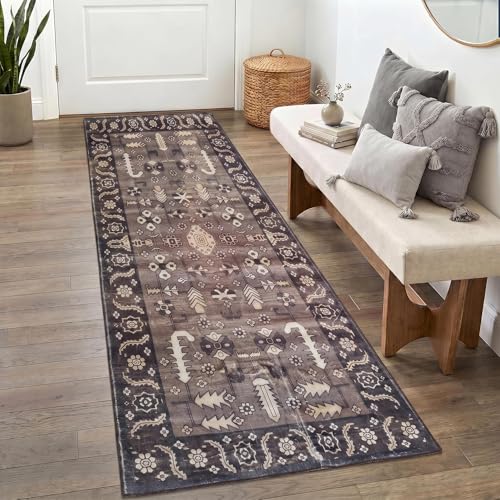 Image of Medallion Vintage Look Carpet for Living Room Bedroom Dining Room | Washable Area Rug with Non Slip TPR Backing | Modern Floor Carpet for Home(Design03-22x55 Inches)