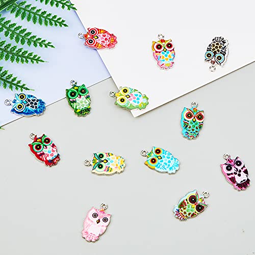 WILLBOND 18 Pieces Enamel Owl Charms Pendant Mixed Owl DIY Charm Jewelry Making Crafting Accessories for Necklace Bracelet Earring, 18 Colors(18 Pieces) — view 6