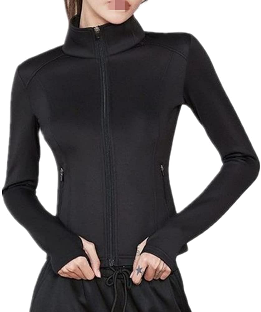 Sports Running Jackets Women Zipper Gym Yoga Outwear Slim Stand Collar