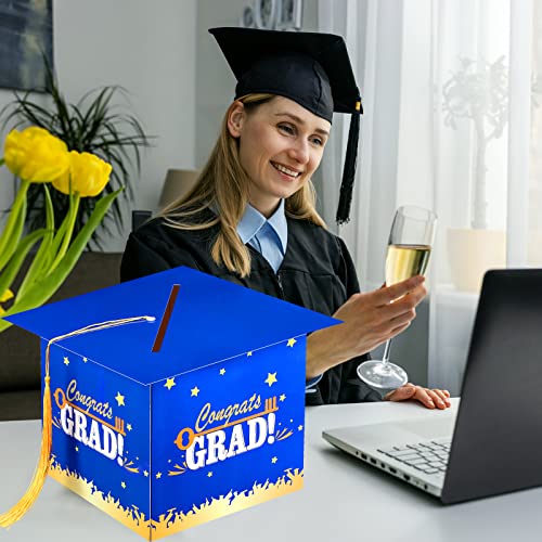 Image of Outus 2026 Grad Card Box with Tassel Congrats Graduation Cap Card Holder for Graduation Gift Box Party Supplies(Blue,Stylish)