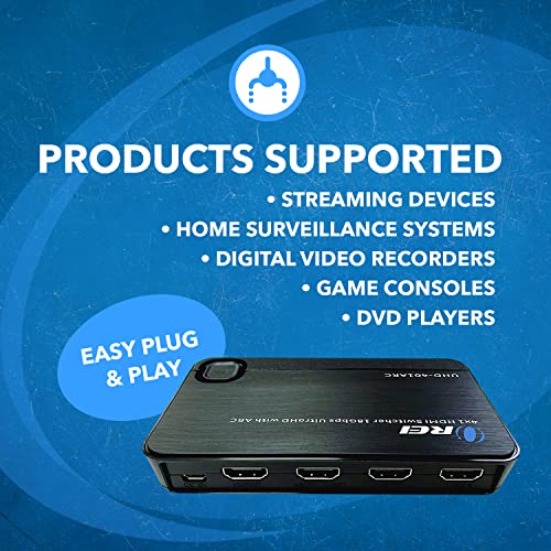 Orei 4 In 1 Out 4K Hdmi Switch, 4K@60Hz 4:4:4 Arc Auto Switch Edid Hdmi 2.0, 18Gbps, Hdcp 2.2, Dolby Passthrough Cec, Hdr10, Dolby Vision #TOP6