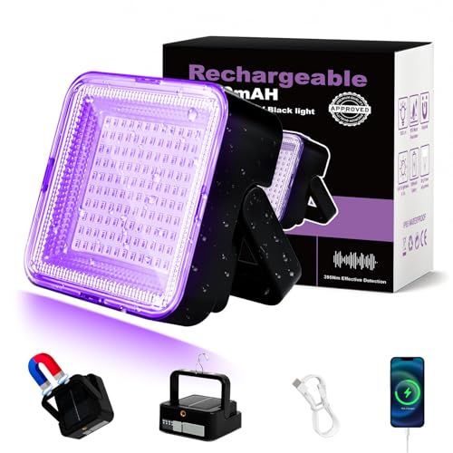 Image of Benss LED Black Ligh,Rechargeable 5000mAh 120 UV led, IP65 Waterproof & Magnetic, Long Runtime Ultraviolet Light for Neon Glow Party, Halloween, UV Posters, Body Paint, Fluorescent Art