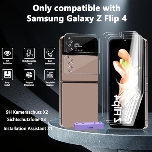 Zerrshoo Protection écran pour Samsung Galaxy Z Flip 4, 3+2 Pièces Film TPU avec Outil d'alignement, Verre trempé caméra 9H, Compatible empreinte, Anti-Rayures, Sans bulles, haute transparence – vue 4