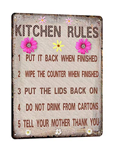 RETRO SIGNS BY J E MATRIX Mothers Kitchen Rules in Stone Metal Sign Funny Vintage Style Wall Decor 733