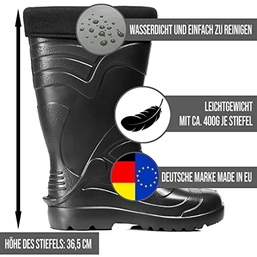 CLIMBR Ultraleichte gefütterte Gummistiefel Herren EVA Thermo 40-49 warme Winter Stiefel Arbeitsstiefel mit Futter Anglerstiefel (Schwarz, 44)