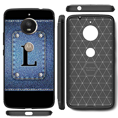 Image of Amazon Brand - Solimo Designer Button Jeans Alphabet-L Printed Soft & Flexible Hybrid Back Case Mobile Cover for Motorola Moto E4 Plus