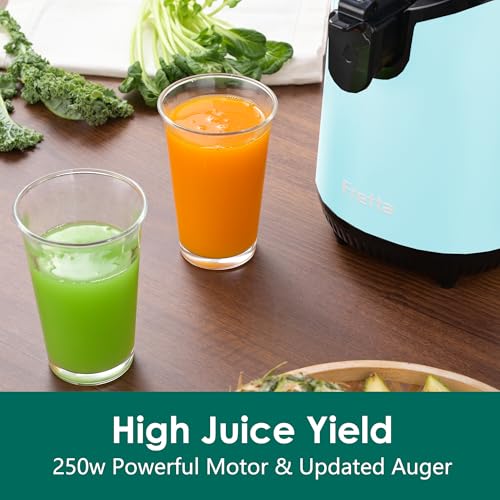 Image of Cold Press Juicer Machines, Slow Masticating Juicer with 5.3 inch Extra Large Feed Chute Fit Whole Fruits & Vegetables, Self Feeding Effortless for Batch Juicing, BPA Free 250W (BrightBlue,1.8L)