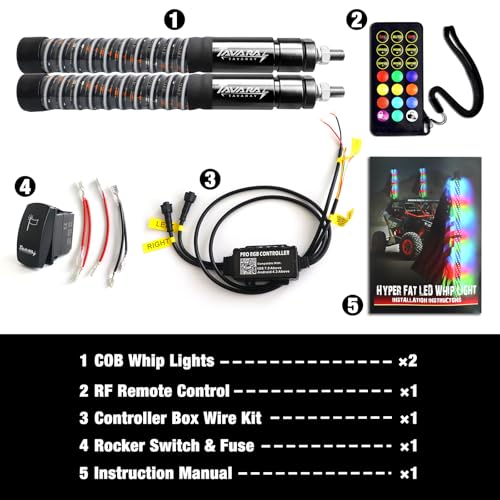 Tavaray 2PCS 1FT COB Fat Whip Lights, App & Remote Control LED Whip Lights for Side by Side, Brake/Signal/Reverse Sync, Spiral RGB Chasing Antenna Compatible with UTV ATV Polaris RZR Can-Am by Tavaray - Image 9