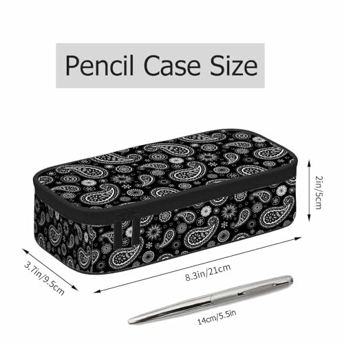 Image of Black Paisley Pencil Case Traditional Ethnic Flower Dots Pattern Pencil Bag Pen Markers Pouch Holder Organizer for Boy Girl School Students