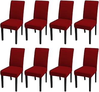 JQinHome 8 Pcs Dining Chair Slipcover,High Stretch Removable Washable Chair Seat Protector Cover for Home Party Hotel Wedding Ceremony (Red)