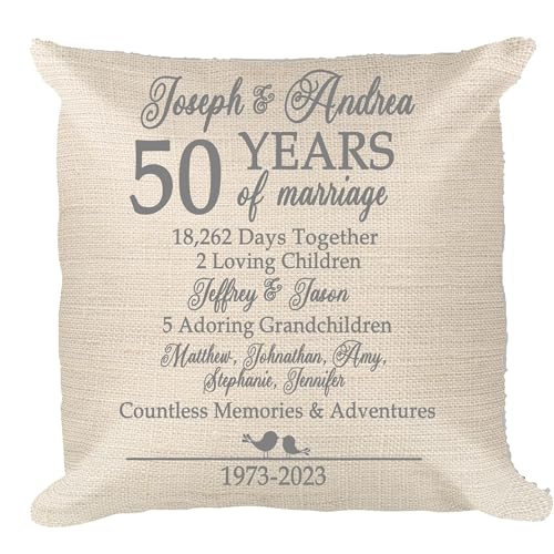 Personalized 50th Linen Throw Pillow 16x16 Golden Anniversary (Pillow Cover + Insert)