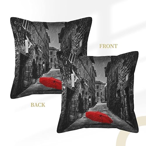 Housses de coussin extérieur style rustique motif parapluie rouge en cuir