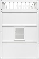 Vista 78 de Cama tipo loft de techo de casa de tamaño matrimonial con escalera, marco de cama de madera que ahorra espacio con barandilla y ventana