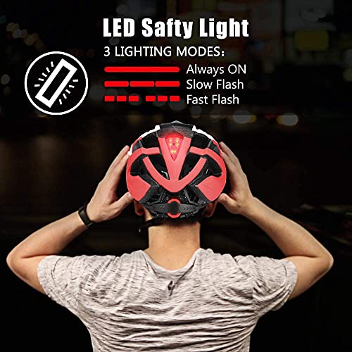 Image of Lista Adults Bike Bicycle Helmet Cycling /Climbing /MTB /BMX Adjustable with Removable Shield Visor /Safty Rear Led Light for Road Men&Women (Black red White)