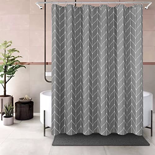 Shower Curtain Grey Herringbone Chevron Striped Shower Curtain For Bathroom Geometric Simple Modern Neutral Shower Curtain Set For Bathtub Decor Polyester With Hooks Water Repellent, 72X72 Inch, Gray #TOP5