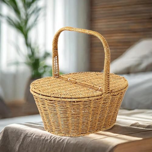 Qianly Storage Basket Picnic Basket Reusable Fruit Basket Storage Bin Hand Basket Flower Basket, S Oval