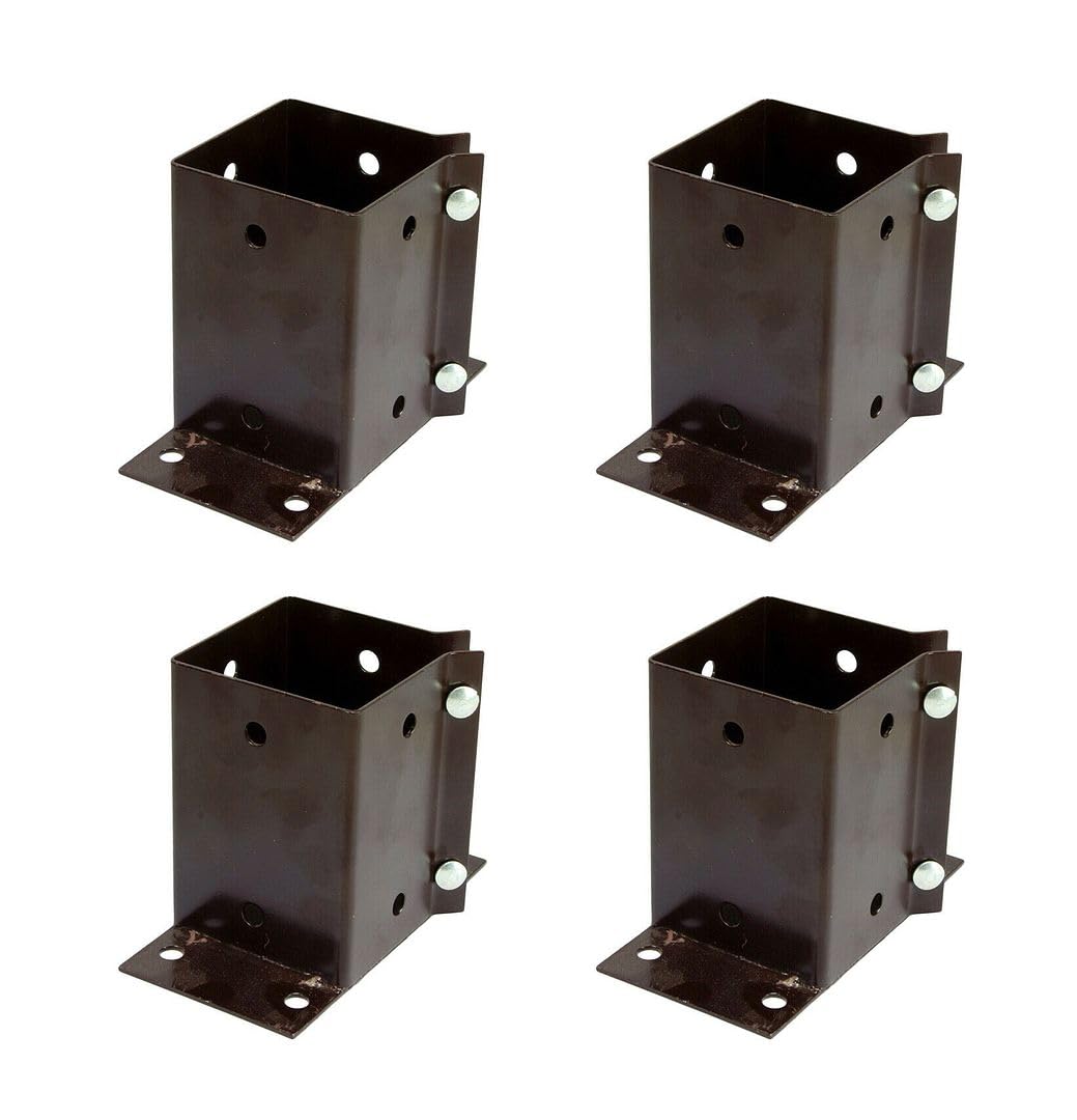 4 x Fence Post Holder 75mm posts Support Flush Fit Shoe Anchor Clamp Grip Brown for 75mm x 75mm posts (3") Eliza Tinsley Swiftpost, Pack of 4