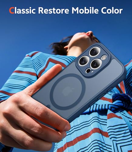 Image of FNTCASE for iPhone 15 Pro-Max Case: Matte Magnetic Phone Cases with Screen Protector Compatible with Magsafe Slim Anti Yellowing Rugged Shockproof Protective Translucent Cell Phone Cover (C-Blue)