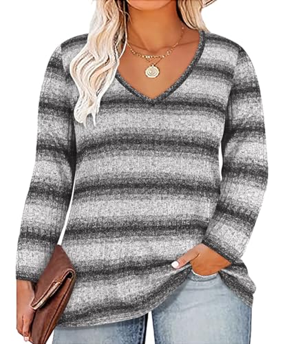 Image of CARCOS Plus Size Tops for Women Long Sleeve Raglan V Neck T Shirts Tunic Fall Blouse Xl-5Xl 14W -28W