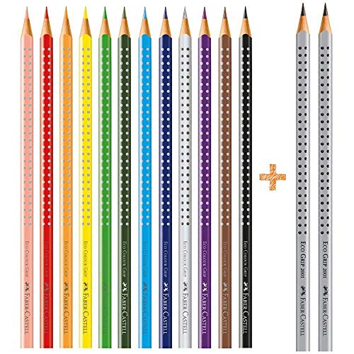 Lápis de Cor EcoLápis Colour Grip 12 Cores + 2 Ecolápis Grafite , Faber-Castell