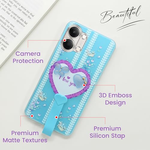 Image of Jkobi Back Cover Case for Vivo Y11 | Vivo Y21 5G (3D Cute Heart Strap Holder | Camera Protection | Designer Girls Print)