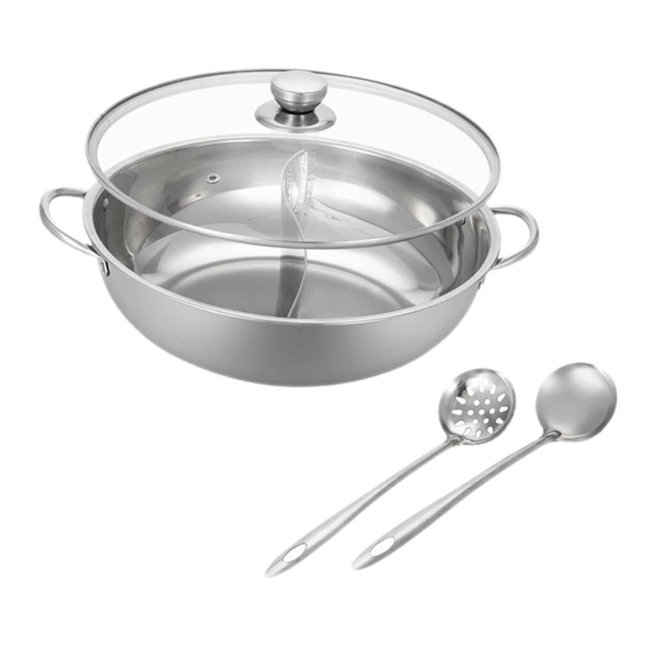 HAKIDZEL 1set Divided Stainless Steel Hot Pot Double Flavor Cooking Pot Lid Induction Gas Stove Compatible Lightweight Easy to Clean for Soups Broths