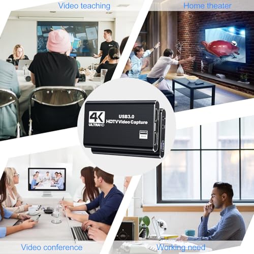 dobestyou Karta przechwytywania audio wideo 4K z kablem HDMI, USB 3.0, Full HD 1080P do nagrywania gier, transmisji strumieniowej na żywo, czarna