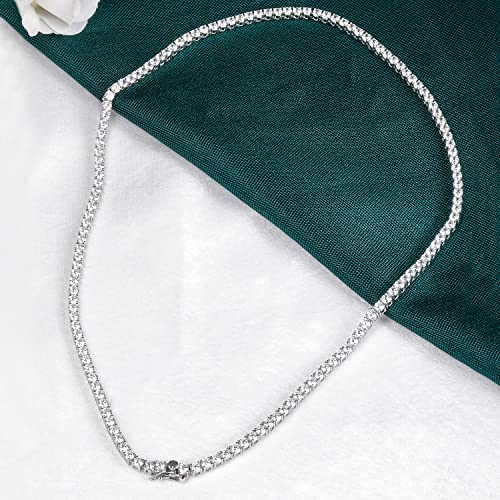 TIKJE Tennis Necklace 925 Sterling Silver| 3mm-6mm Cubic Zirconia Round Cut Faux Diamond Tennis Chain for Women and Men 16-24inches Valentine's Day Gift3