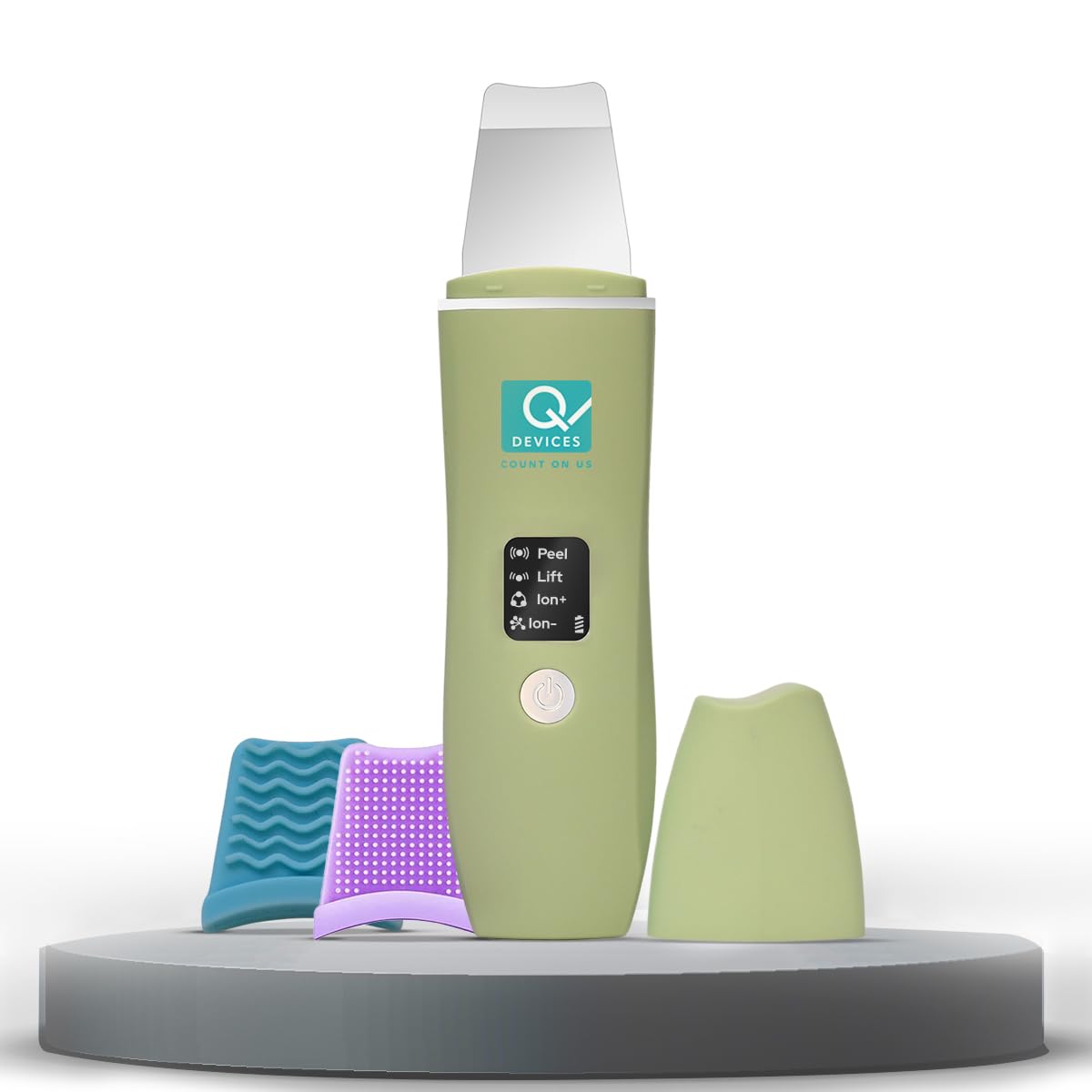 Q DEVICES Ultrasonic Facial Skin Scrubber, 4 Modes, Blackhead Remover, Facial Pores Cleaner, Stainless Steel Spatula, Extractor Tip, Silicone Covers, Rechargeable