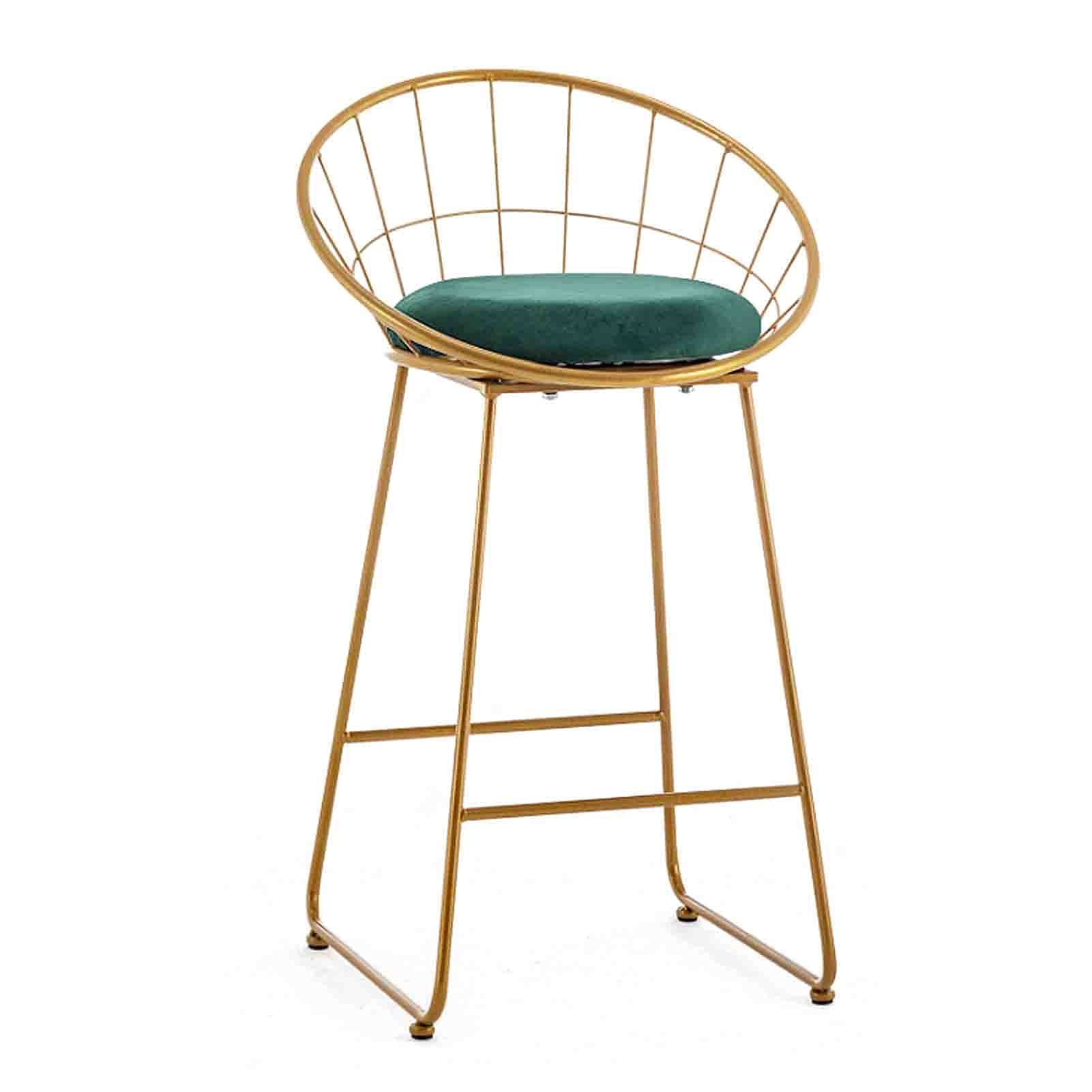 Tabouret de bar en velours vert haut de gamme avec dossier chic et piétement métallique moderne