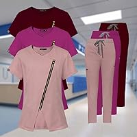 Vista 6 de niaahinn Conjunto de uniforme médico para mujer, uniforme de enfermería, parte superior y pantalones elásticos con cordón en la cintura