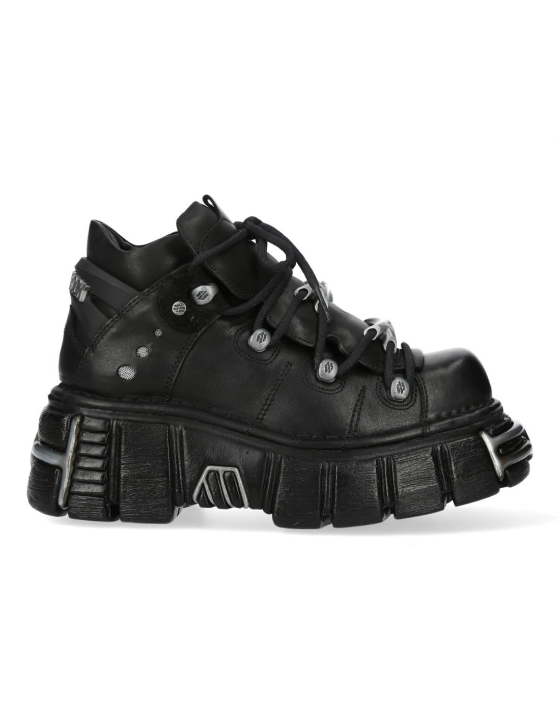 New Rock Botín Piel Negro Mujer Zapato Plataforma ICONIC 106 Black Woman Ankle Leather Shoes Boots M.106N-S16