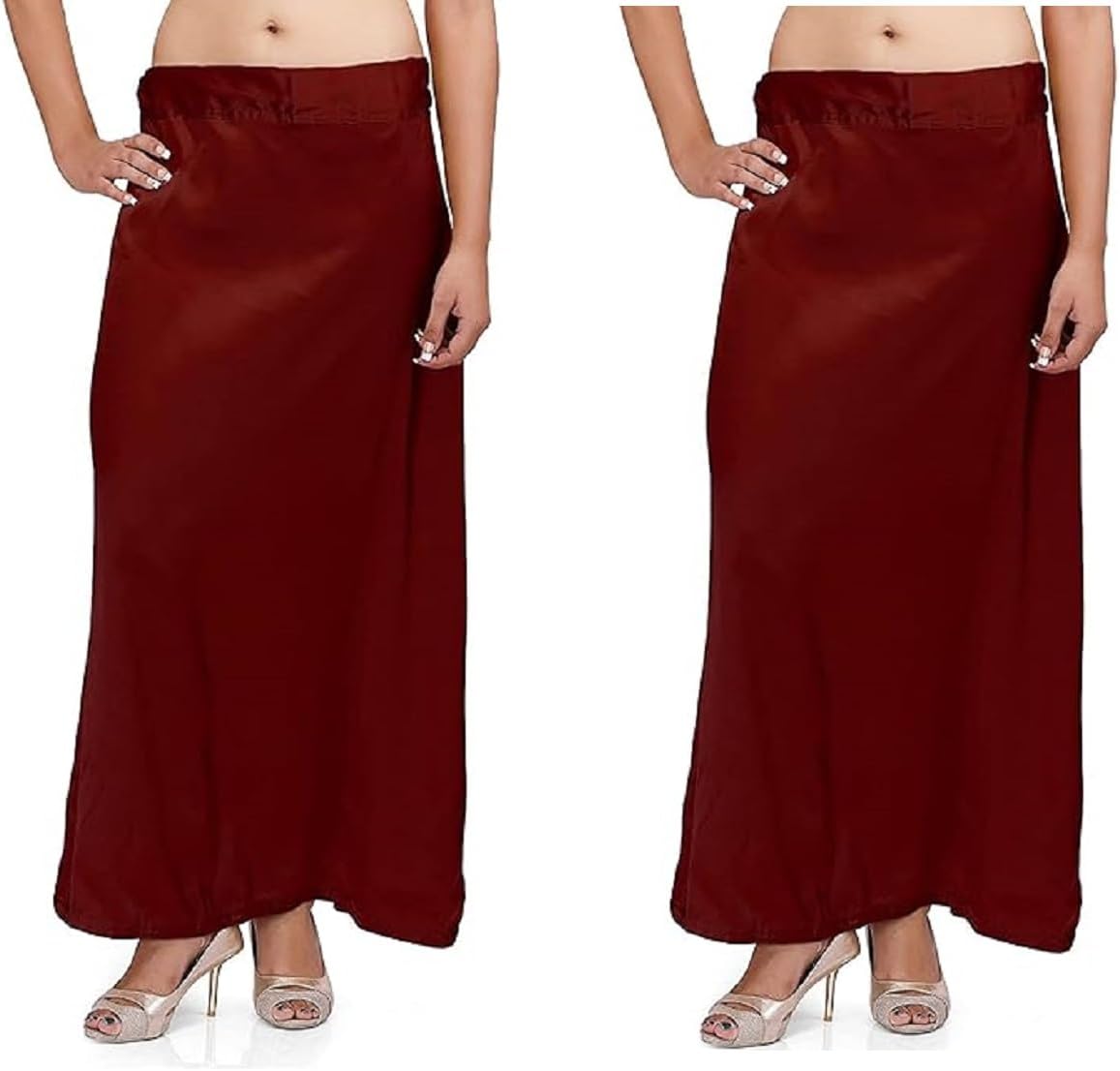 Satin Underskirt Petticoat Women's Inskirt Saree Maroon Skirt Indian Inner Wear Underskirt Free Size Innerskirt Womens Fashion- Pack Of 2
