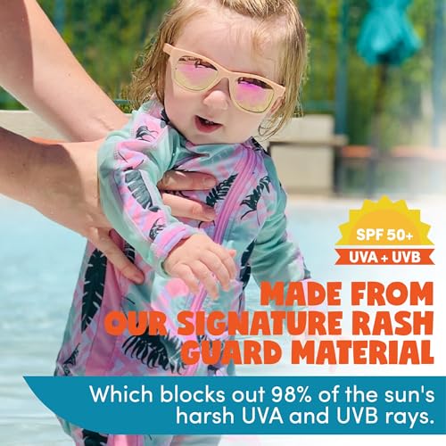 SwimZip Little Girl Long Sleeve Sunsuit with UPF 50 Sun Protection,Palm,12-18 Month