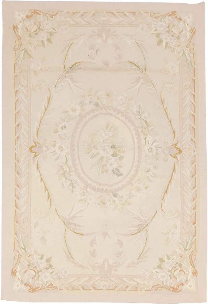 3' x 5' Vintage Floral Handmade French Aubusson Wool Carpet Pastel Color Handmade Floor Rugs W39C3x5