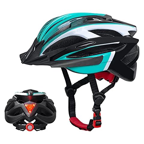 Bike Helmet Adult Men Women Adjustable Size 52-60cm, softeen Mountain Cycle Helmet with Rear Light (3 Flashing Modes) and Detachable Sun Visor, 21 Vents Design for BMX Road Bike Cover