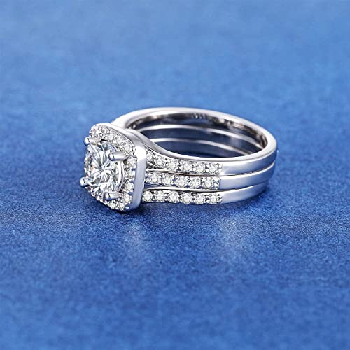 2.50 Cttw Round Cut Moissanite Diamond Trio Bridal Set Vintage Style Solid 14K White Gold/ 925 Sterling Silver Handmade Wedding Ring Stacking Rings For Women Engagement Gift For Her (White Gold, 5.5) #TOP3